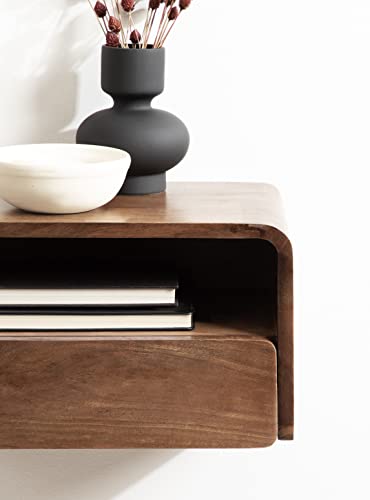 Kato Modern Wood Floating Side Table with Drawer, 18 x 10 x 9, Walnut Brown, Contemporary Wooden Floating Nightstand for Bedroom Bedside Table - view 5