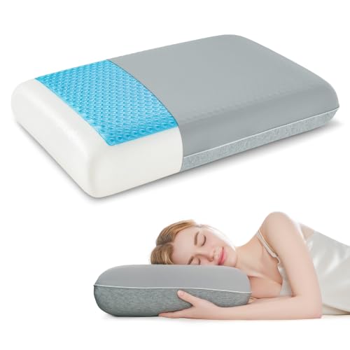 All-Season Comfort Gel Cooling Pillows for Hot Sleepers, Cooling Memory Foam Pillow with Reversible & Removable Cover, Cold Pillow for Side & Back Sleepers, Standard Size (1 Pack), Grey