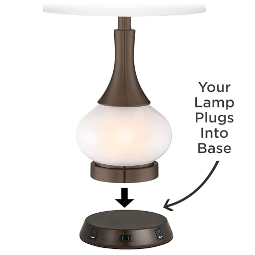 Rocco 30" Large Table Lamp White Ceramic USB Workstation Base Oak Wood - view 3