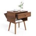 Hidden Compartment Nightstands, Mid Century Modern Concealment Furniture, Bedside Table with Wood Legs, End Table with Storage Drawer for Bedroom (1,Walnut)