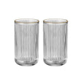 Glass Toothbrush Holder Cup | Crystal Clear Tumbler Makeup Brush Holder for Bedside Table, Bathroom, Vanity, 2Pack Crystal Glass with Gold Rims (Tall Clear+Gold Rims 2pcs)
