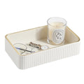 Desk Organizer Tray, PU Leather Nightstand Organizer, Ivory, Small