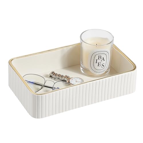 Desk Organizer Tray, PU Leather Nightstand Organizer, Ivory, Small