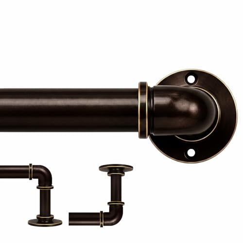 Industrial Curtain Rods for Windows 18 to 45 Inch, 1 Inch Diameter Adjustable small wrap around wraparound Blackout Heavy Duty short farmhouse metal single Drapery Rods with Aluminium Finials
