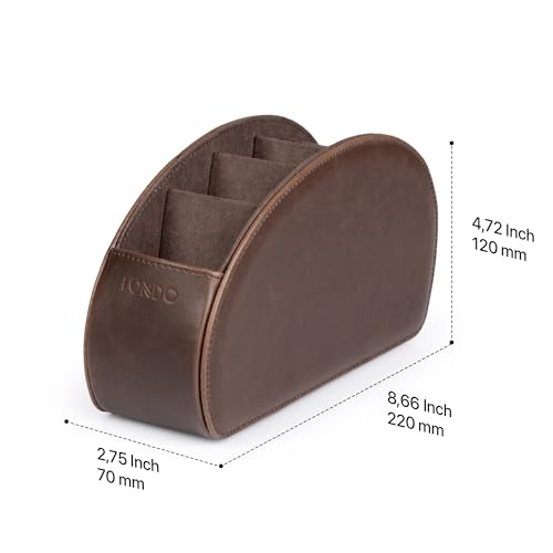 PU Vegan Leather Remote Control Holder with 5 Pockets, Nightstand Caddy & Bedside Organizer for TV, DVD, Blu-Ray, Roku, Apple TV Remotes, Phones, Glasses — Suede Lined Gift for Dad, Dark Brown - view 5
