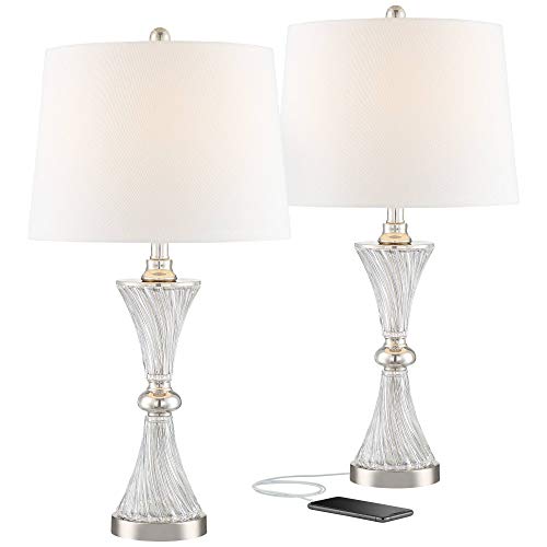 Copeland 25 1/2" High Table Lamp USB Set of 2 Silver Chrome Glass Modern - view 2