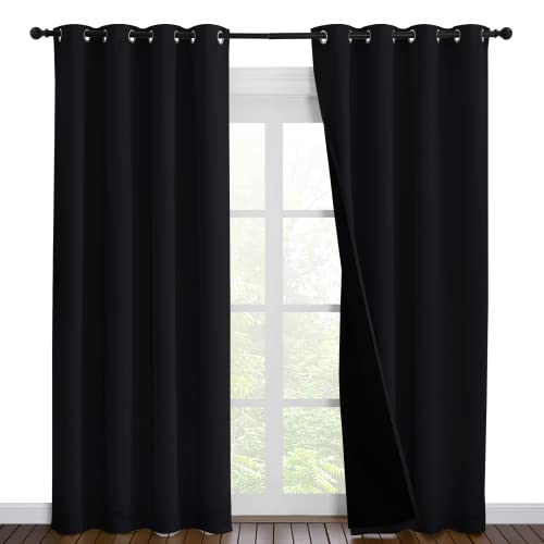 High-End Thermal Curtains, Full Blackout Curtains 86 inches Long for Dining Room, Soundproof Window Treatment Drapes for Hall Room, Black, 55 inches Wide Per Panel, Set of 2 Panels