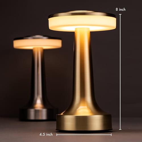 Dome Cordless Rechargeable LED Mushroom Table Lamp, Gold - view 3