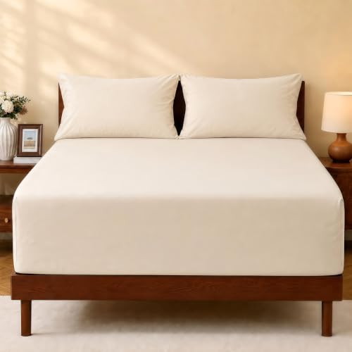 King Fitted Sheet & Two Pillowcases, Stay Put & Soft - Light Beige