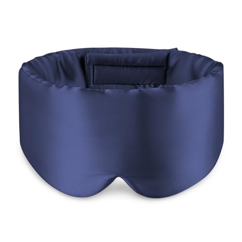 100% Mulberry Silk Sleep Mask Eye Mask for Men and Women, Dark Blue