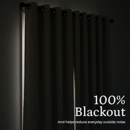 Linen Look 100% Blackout Bedroom Curtains, 96 Inch Long, Taupe - view 2