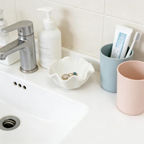 White Flower Jewelry Dish Tray, 3.85″ Lotus Ceramic Ring Holder, Cute Vanity Organizer Nightstand Bathroom Decor, Trinket Plate Dish Christmas Valentine's Mother's Day Birthday Gifts for Women (Plain) - view 6