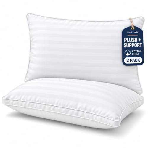 Hotel Collection Bed Pillows 2 Pack Plush Neck Support Pure Cotton (QUEEN)