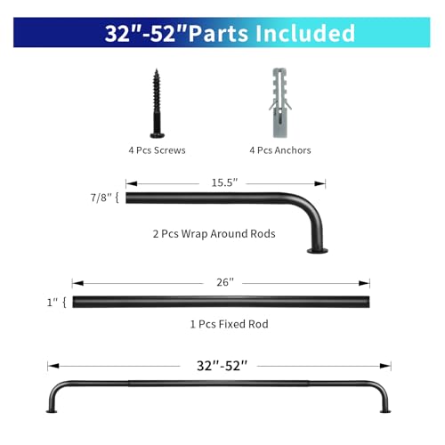 Energy Saving Wrap Around Black Out Return Adjustable Window Curtain Metal Rod Set, 1-inch Diameter, 32" to 52", Matte Black - view 7