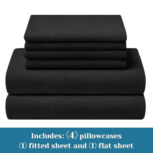 6 Pieces Non-Slip Super Soft Bed Sheet Set(King, Black), Wrinkle-Free and T-Shirt-Like Spandex Blend Sheets with 18-inch Deep Pocket, 4-Way Soft Stretch Bed Sheets - view 2