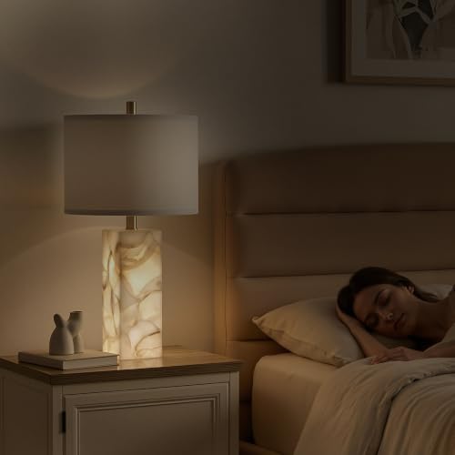 23" Alabaster Table Lamp Set of 2 with Night Light for Living Room - view 5