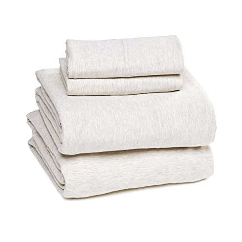 4 Piece Bed Sheets Set, 100% Cotton Jersey, Includes Super Soft, Flat and Fitted Sheets, Pillowcase, King, Oatmeal, Solid - view 2