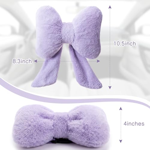 2 Pcs Purple Car Neck Pillow Bow, Plush Solid - view 2