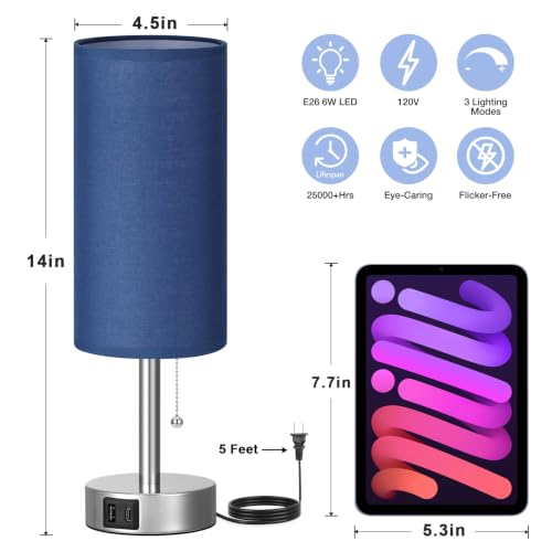 Blue Bedside Table Lamp for Bedroom - Small Nightstand Lamp for Girls - view 4