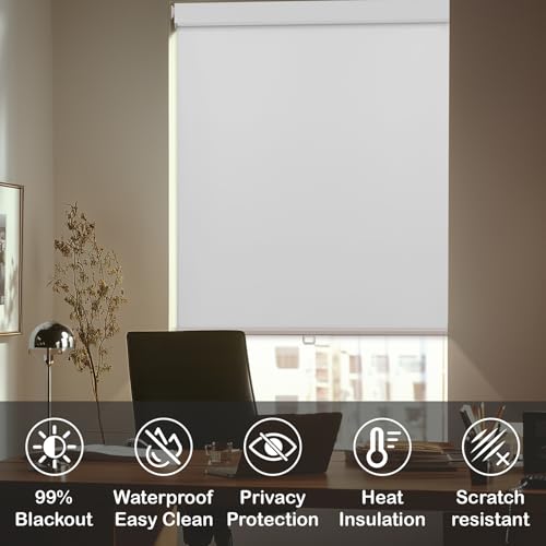 No Drill Waterproof Blackout Roller Shades, White, 23"W X 62"H - view 3