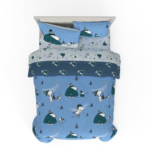 Collectibles Peanuts Snoopy Puffer Holiday & Christmas Bedding Super Soft Comforter and Sheet Set with Sham, 7 Piece Full Size (Officially Licensed Product)