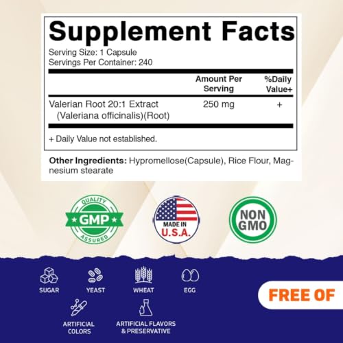 Valerian Root 20:1 Extract 250 mg, 240 Capsules - view 2
