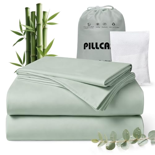 Luxury Bamboo Viscose & Tencel Bedding Sheet Set- 18”Deep Pocket Fitted Sheet & 2 Pillowcases, Skin-Friendly Breathable and Durable, Hypoallergenic Soft Cooling for Hot Sleepers (Sea Glass, King)