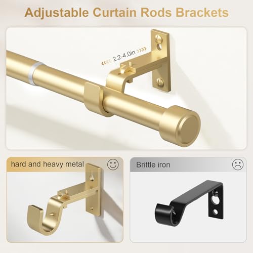 Gold Curtain Rod 36-144", 1" Heavy Duty Adjustable Rod Aluminum Finials - view 6