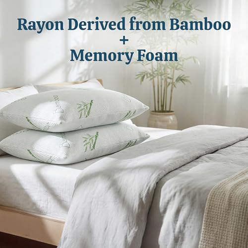 2 Pack Standard Size Rayon Derived from Bamboo Pillow for Sleeping Shredded Memory Foam Bed Pillows for Side, Back and Stomach Sleepers, Soft, Cooling, Adjustable and Washable Cover 20" x 26" - view 5