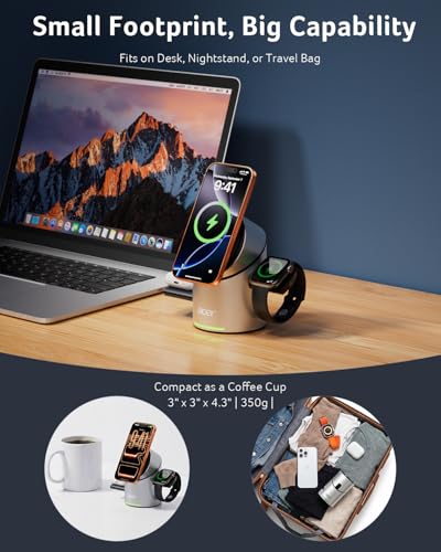 3 in 1 Wireless Charging Station for Apple, Strong Magnetic Charger for iPhone, Magesafe Charger, Fast Charger Stand Compatible with iPhone 18, Apple Watch, AirPods (Non-Battery, with Adapter) - view 3