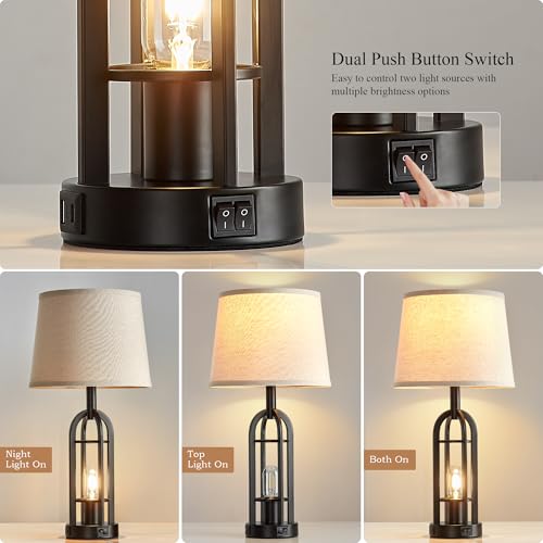 24" Farmhouse Table Lamps for Living Room Bedroom Set of 2, USB A+C - view 2