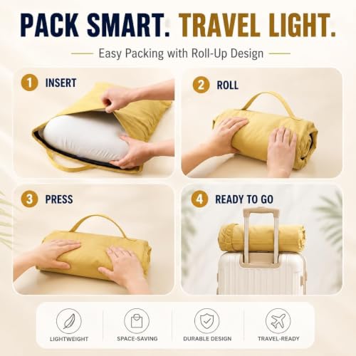 Travel Memory Foam Neck Pillow – Compact Deep Sleep Pillow for Side & Back Sleepers, Portable for Hotels, Camping, On-The-Go, with Yellow Storage Bag - view 3