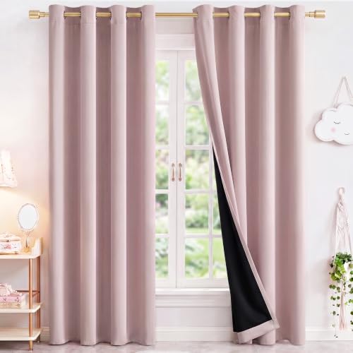 Blush Pink 100% Blackout Curtains for Nursery 52" x 84" 2 Panels