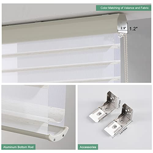Custom Size Linen Shangri-La Roller Shades Sheer Shades Room Darkening Light Filtering Window Shades Triple Fabric Roller Blinds Light Control for Day and Night Ivory XG6017-1 - view 3