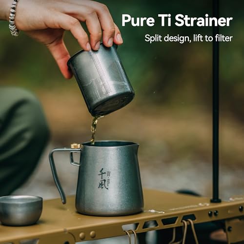 Titanium Tea Set, Portable Kung Fu Tea Pot with 3 Tea Cups, Double-layer Teapot with Strainer, Lightweight Tea Make for Outdoor Camping Backpacking Coffee - view 2