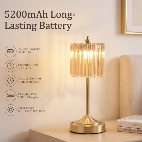 Cordless Table Lamp, Rechargeable Gold Glass Touch Lamp - view 4
