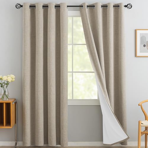 Natural Linen Textured Curtains 84 Inches Long for Living Room
