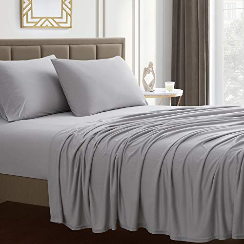 Jersey Knit Microfiber Bed Sheet Set - Premium Soft & Breathable Stretch Deep Pocket Knitted Jersey Sheet Set - Twin, Silver