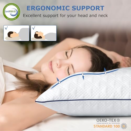 Cooling Bed Pillows Standard Size Set of 2 for Sleeping, Adjustable Shredded Memory Foam Pillows for Side Back Stomach Sleepers - Luxury Gel Pillows hotel pillows with Washable Removable Cover - view 3