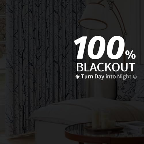 100% Blackout Blue Grey Tree Branch Curtains 84 Inch 1 Panel - view 3