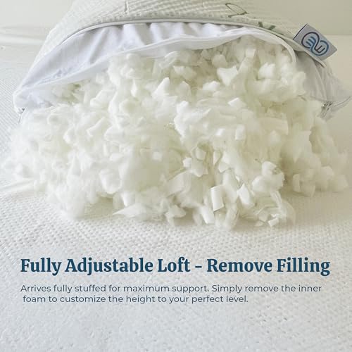 2 Pack Standard Size Rayon Derived from Bamboo Pillow for Sleeping Shredded Memory Foam Bed Pillows for Side, Back and Stomach Sleepers, Soft, Cooling, Adjustable and Washable Cover 20" x 26" - view 3