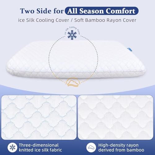 Thin Flat Pillow for Sleeping – 1.75" Ultra Slim Cooling Memory Foam Pillow for Stomach & Back Sleepers, Low Profile Neck Alignment Design with Soft Washable Cover,Supportive & Comfortable,16x24 Inch - view 2