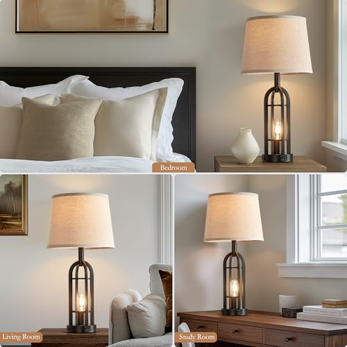 24" Farmhouse Table Lamps for Living Room Bedroom Set of 2, USB A+C - view 4