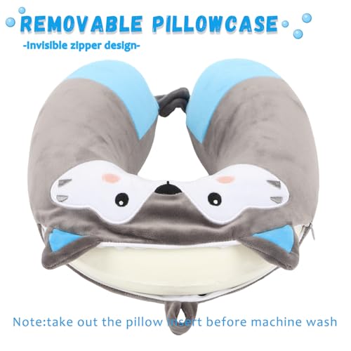 Travel Pillow, Kids Travel Pillow with Sleep Eye Mask Soft Memory Foam Kids Neck Pillow for Boys & Girls, Travel Accessories for Car Airplane Traveling - Wolf - view 4