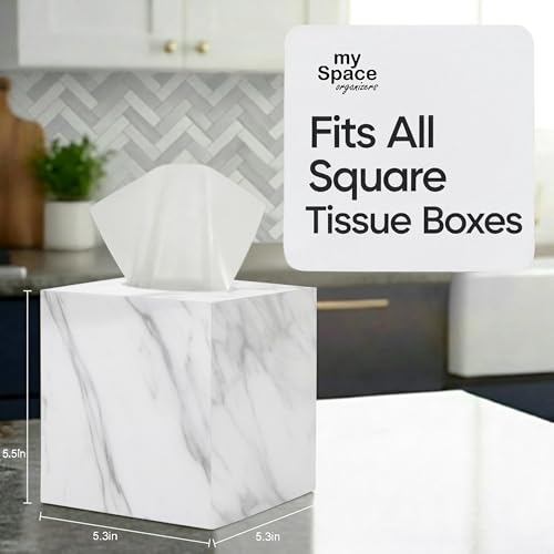 Tissue Box Cover Holder Square Marble Tissue Box Holder Bathroom Vanity Nightstand Bedroom Livingroom Decorative Decor Toilet Organizer Tissues (Marble, Square) - view 5