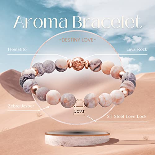 Aromatherapy Bracelet and Lavender Essential Oil Gift Set, Chakra Crystal Beaded Bracelets for Women, Pink Zebra Jasper Love Lock and Lava Diffuser, Self Care Mindfulness Birthday Gifts - view 6
