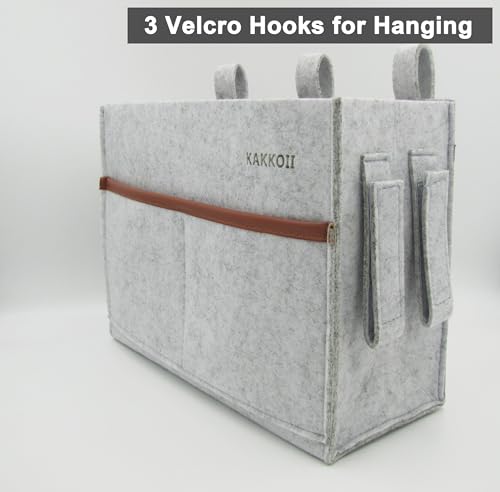 Bedside Caddy, Felt Bedside Storage Organizer, Hanging Storage Bag, Chair Organizer Caddy, Remote, Magazine, Drink Bottle Holder for Hospital, Dorm Bed, Baby Stuff, Office (Light Grey Small) - view 4