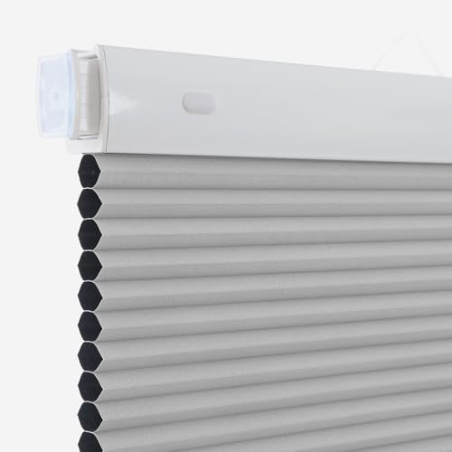 Cordless No Drill Blackout Cellular Shades, Tool-Free Installation Honeycomb Blinds, Room Darkening Privacy Thermal Insulated Window Coverings for Bedroom & Office, Silver Grey