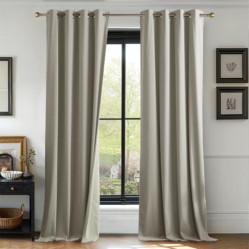 100% Blackout Velvet Curtains for Living Room, Light Blocking Nursery Curtains 2 Panels, Grommet Thermal Insulated Window Drapes for Sliding Glass Door, Camel Beige, 52" W x 90" L