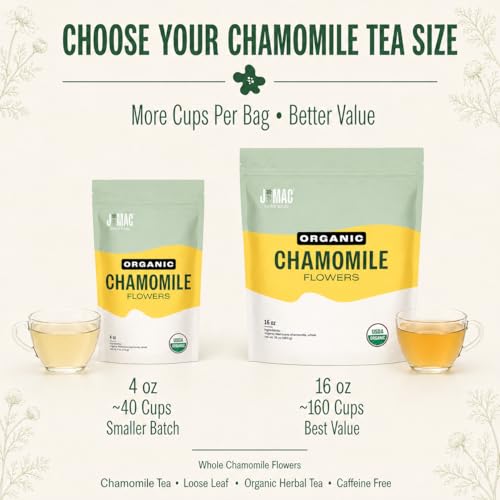 Organic Chamomile Flowers (4 oz) – Whole Egyptian Chamomile Loose Leaf Herbal Tea, Caffeine-Free, Premium Dried Chamomile Flowers for Tea, Baths & Blends - view 6